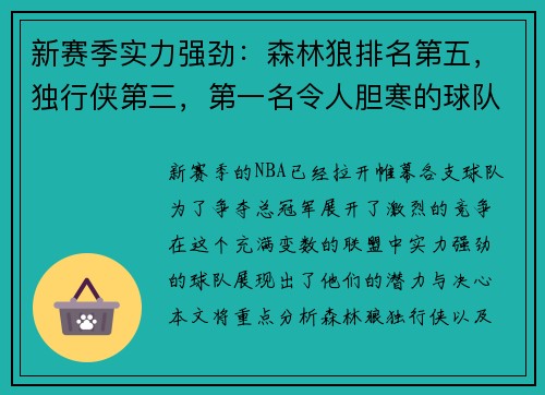 新赛季实力强劲：森林狼排名第五，独行侠第三，第一名令人胆寒的球队解析