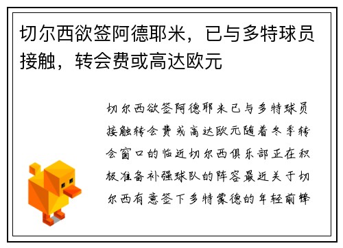 切尔西欲签阿德耶米，已与多特球员接触，转会费或高达欧元