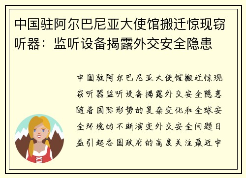 中国驻阿尔巴尼亚大使馆搬迁惊现窃听器：监听设备揭露外交安全隐患