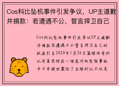 Cos科比坠机事件引发争议，UP主道歉并捐款：若遭遇不公，誓言捍卫自己的权益